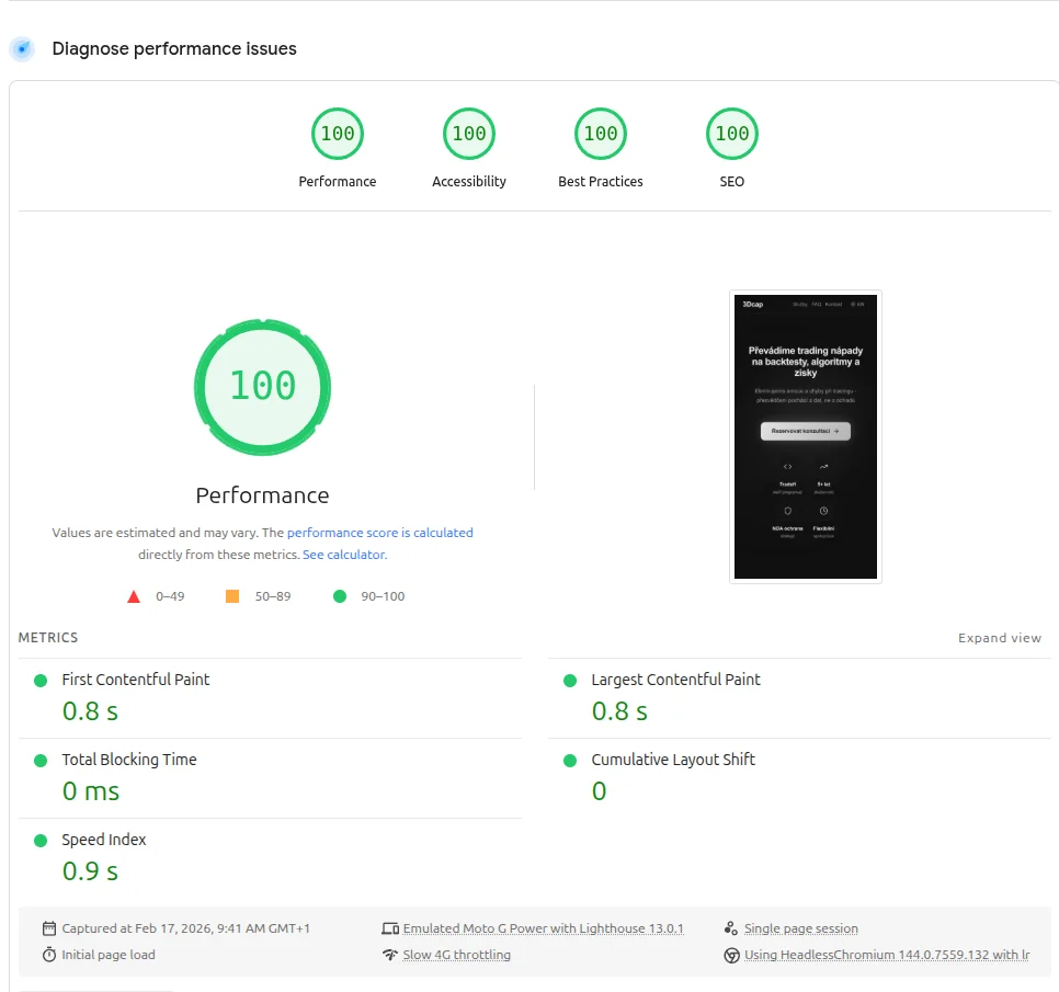 Google PageSpeed Insights — comparison of Lovable vs Claude Code results